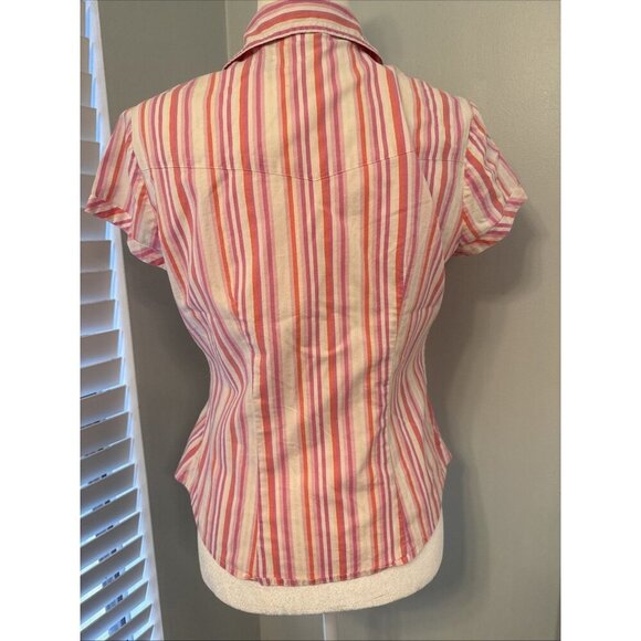 No Boundaries 90s Y2K Pink Striped Embroidered Skeleton Skull Button Down M/L - Picture 15 of 16